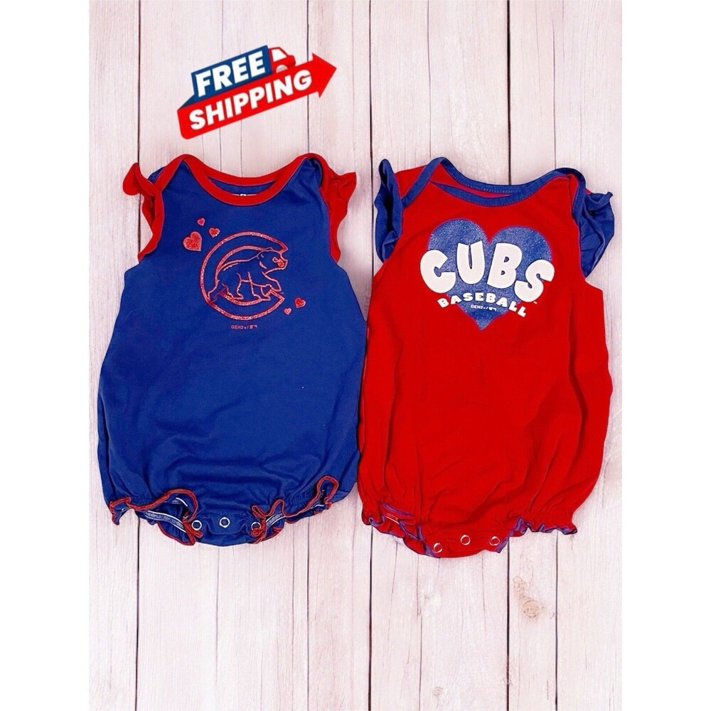 Baby Girl Genuine Merch. Chicago Cubs Ruffled Romper Red Blue Baseball 3-6Mon